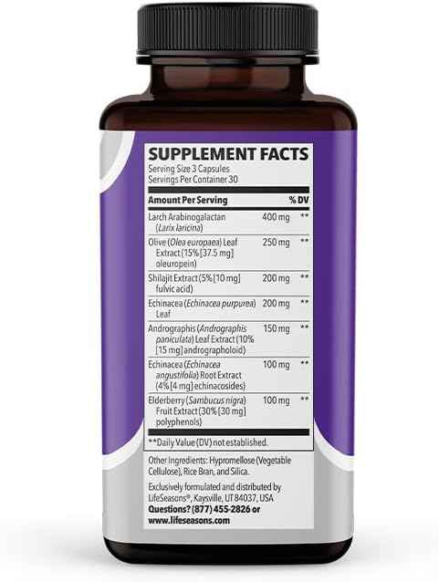 LifeSeasons Immuni-T - Immune Support Supplement - Immunity System Booster - Natural Cold & Flu Relief - Elderberry, Echinacea, Andrographis, Arabinogalactans & Olive Leaf - 90 Capsules
