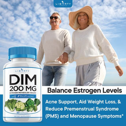 Liberty Lifestyle DIM Supplement 200mg - DIM Diindolylmethane Plus BioPerine - Estrogen Balance