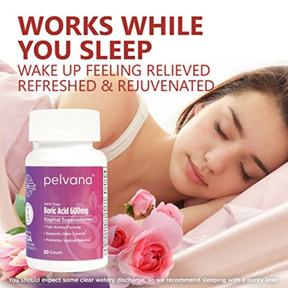 Pelvana Boric Acid Suppositories for Women 30 - for Vaginal pH Balance, Odor Control, Itching, & Discharge