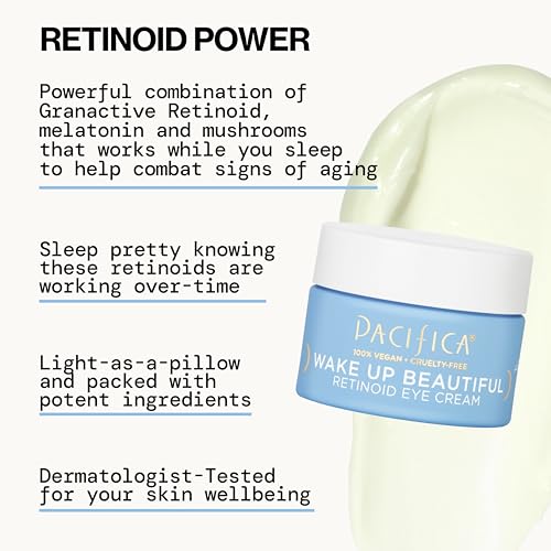 Pacifica Wake Up Beautiful Retinoid Eye Cream - Anti-Aging Night Treatment with Melatonin & Mushrooms for Dark Circles (0.5 fl. oz)