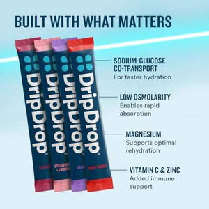 DripDrop Hydration Bold & Juicy Variety Bundle Electrolyte Packets, 64 Ct - Grape, Fruit Punch, Strawberry Lemonade, Cherry, Watermelon, Berry, Lemon, Orange; Single Serve Powder Drink Mix