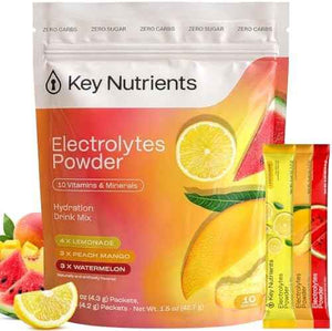 KEY NUTRIENTS Electrolytes Powder Bundle, Watermelon 90 Servings + Electrolyte Powder Packets Variety Pack 10 Count, Sugar Free Hydration Drink Mix with Vitamins & Minerals, No Calories