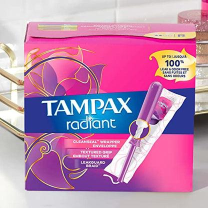 Tampax Radiant Tampons, Super Absorbency, With Leakguard Braid, Unscented, 28 Count