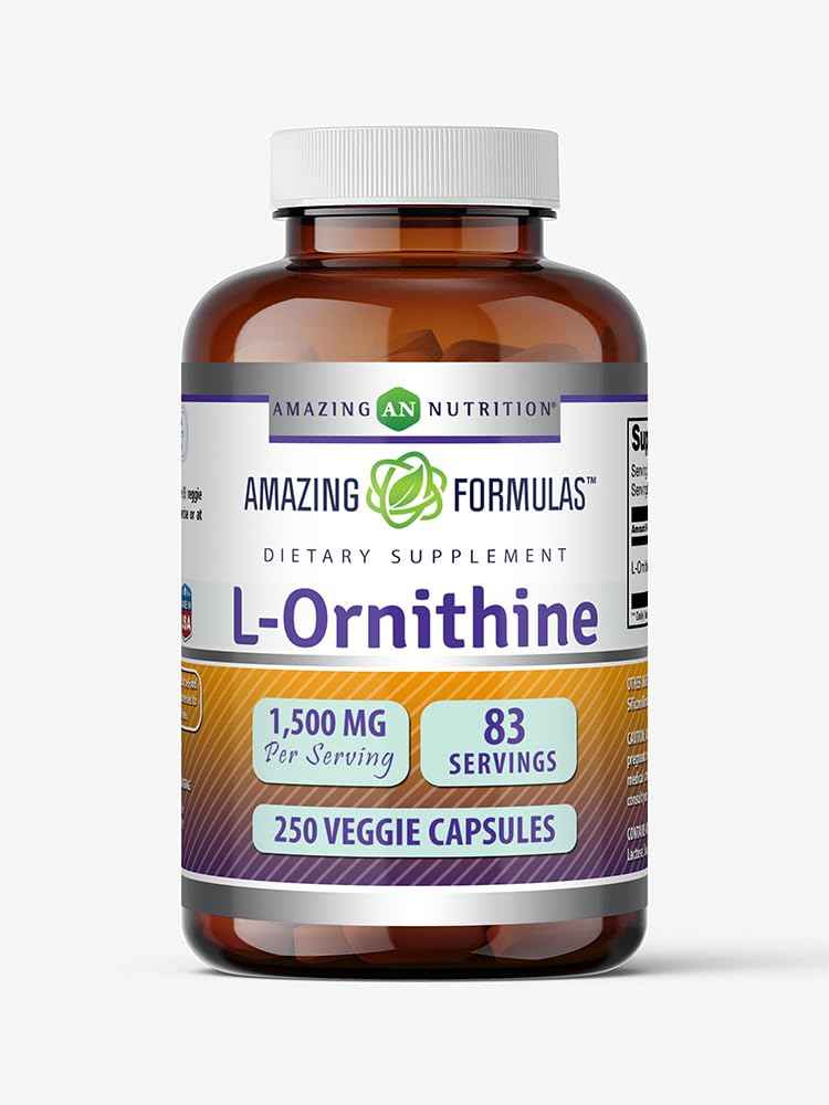 Amazing Formulas L-Ornithine 1500 Mg Per Serving Veggie Capsules Supplement - Non-GMO - Gluten Free - Made in USA (120 Count)