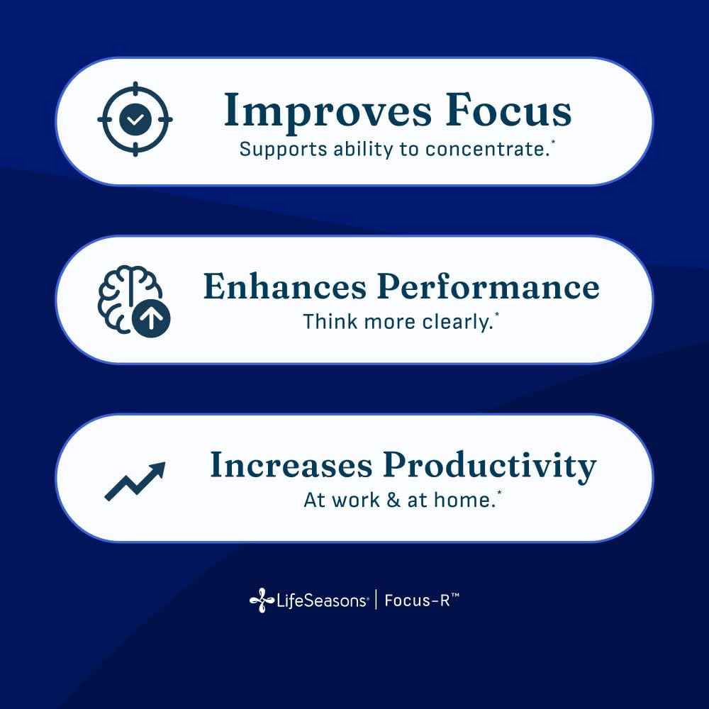 LifeSeasons Focus-R Concentration Support - Memory, Focus & Mental Clarity Supplement with Bacopa, Rhodiola, L-Tyrosine & B Vitamins - Cognitive Performance & Brain Energy - 60 Veg Capsules
