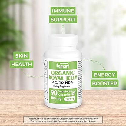 Supersmart - Organic Royal Jelly 300mg per Day (High Strength 4% 10-HDA) - Freeze