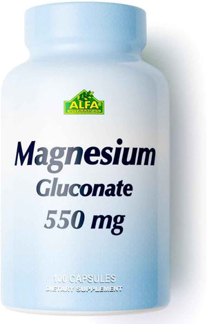 ALFA VITAMINS Magnesium Gluconate 550mg, Dietary Supplement, Supports Muscle & Nerve Function, Bone Health & Bedtime Support, Easy Absorption, Essential Vitamins for Wellness, 100 Tablets