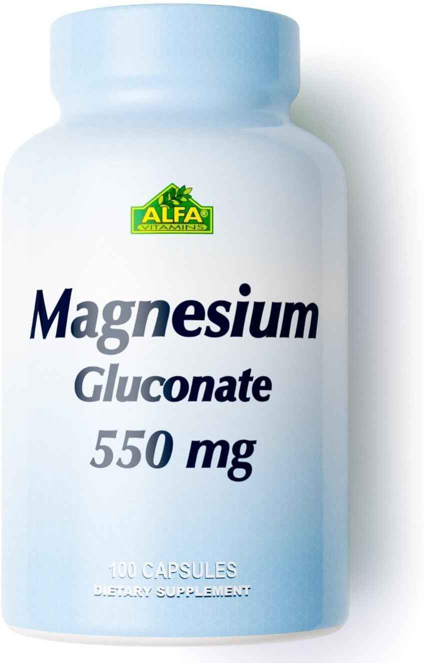 ALFA VITAMINS Magnesium Gluconate 550mg, Dietary Supplement, Supports Muscle & Nerve Function, Bone Health & Bedtime Support, Easy Absorption, Essential Vitamins for Wellness, 100 Tablets