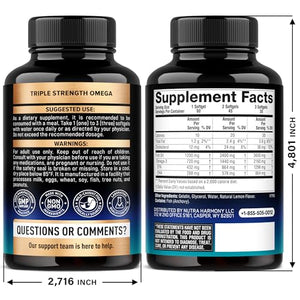 Omega 3 Fish Oil 3600 mg - Omega 3 Supplement | EPA & DHA - Heavy Metals Free - Heart, Brain & Joint Support - Purified Fish Oil for Men & Women - Lemon Flavored - Made in USA, 90 Softgels NUTRAHARMONYBuy Supplements Australia