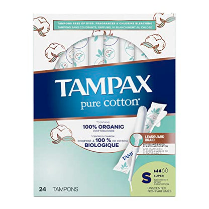 TAMPAX Pure 100% Organic Cotton Core Super Absorbency Tampons - 24 ct