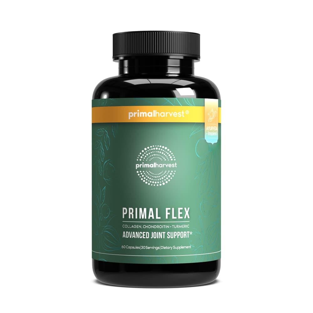 Primal Harvest Primal Flex with Turmeric, Hyaluronic Acid, Type II Collagen and Boswellia for Joint Comfort, Flexibility and Mobility Support (60 Count (1 Pack))