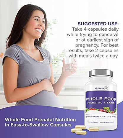 VitaminIQ Whole Food Prenatal Vitamins (120 Capsules) Natural Support for Maternal and Fetal Health