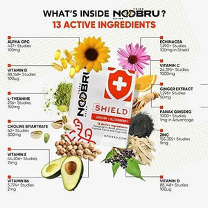 Noobru Shield with Vitamin C Powder and Ginger - Immune System Booster for Perfect Health Condition - Vitamins Blend for Your Body - Nootropic Food Supplements for Sharp Concentration and Quick Mind
