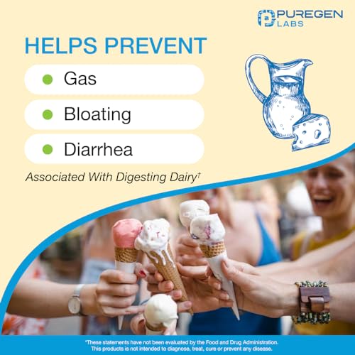 Puregen Labs Dairy Relief Natural Fast Acting Lactase Enzyme 3000 FCC, Lactose Intoleran