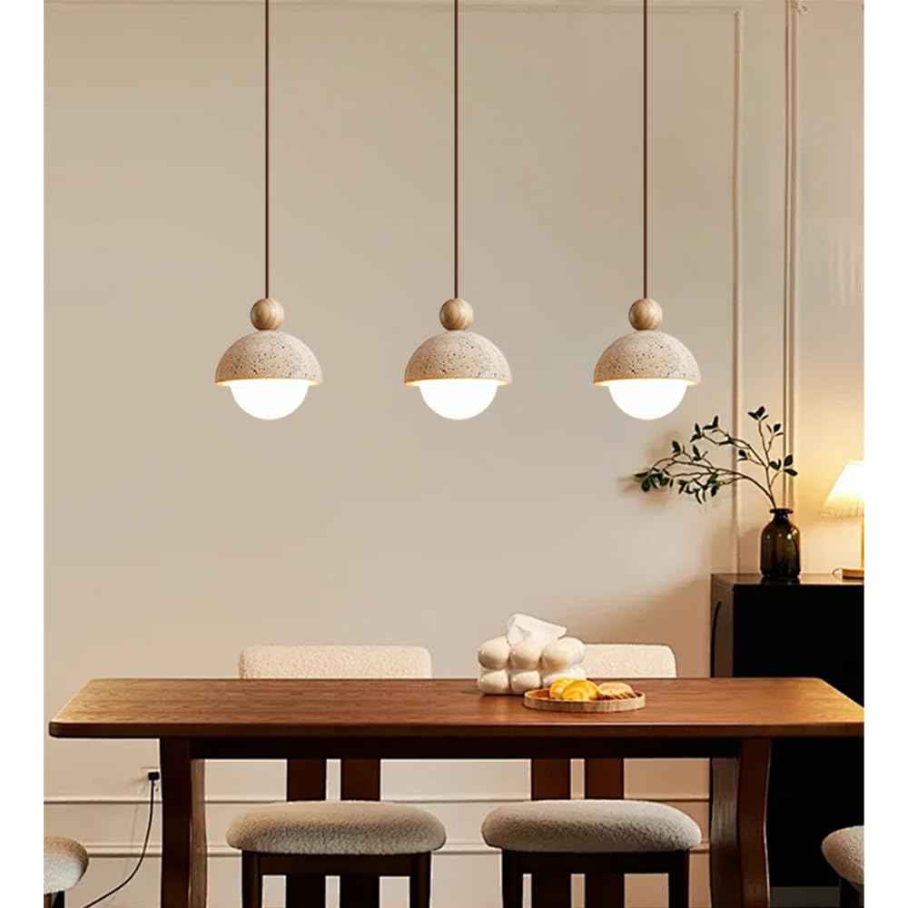 Spherical Wabi Sabi Pendant Light Natural Stone Retro Japanese Style Yellow Travertine Pendant Lighting Vintage Mini Wood Nordic Hanging Light for Kitchen Island Dining Room Bedroom Hallway Bedside