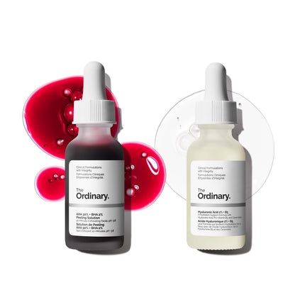 The Ordinary Bright & Hydrated Serum Duo, AHA 30% + BHA 2% Peeling Solution and Hyaluronic Acid 2% + B5, Exfoliating and Hydrating Skincare Set, 1 Fl Oz Each