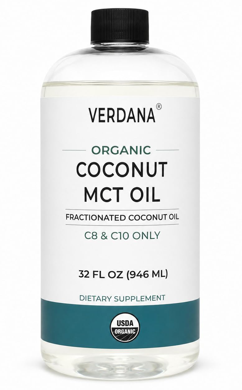 Verdana USDA Certified Organic Coconut MCT Oil –Fractionated Coconut Oil – No Palm Kernel Used – Kosher, Food Grade, Non-GMO – Great for Keto and Paleo Diets – 32 Fl Oz