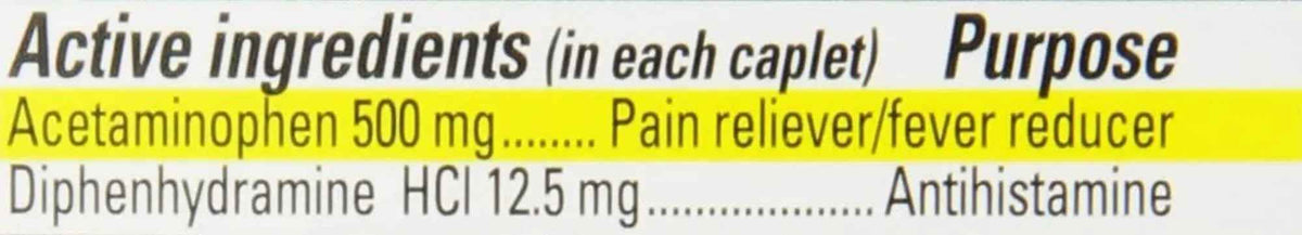 Percogesic Extra Strength Acetaminophen & Diphenhydramine Pain Relief, Fast-Acting Aspirin-Free Fever Reducer & Antihistamine, 60 Count