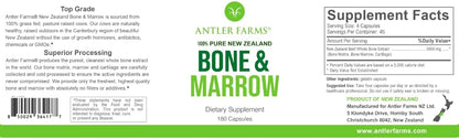 Antler Farms New Zealand Bone & Marrow - Grass Fed, 750mg, 180 Capsules - 100% Pure, Pasture Raised Whole Bone Extract, Healthy Essential Fats, Stem Cells, Collagen, Calcium, Phosphorus and Minerals