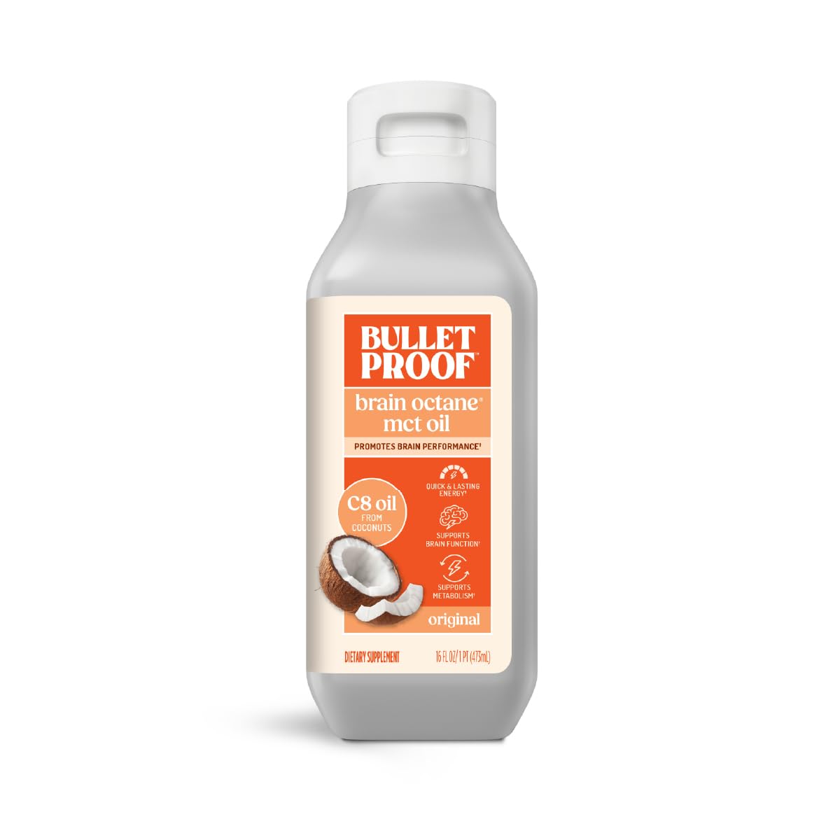 Bulletproof Brain Octane C8 MCT Oil, Non-GMO, 16 oz – 100% C8 from Coconut