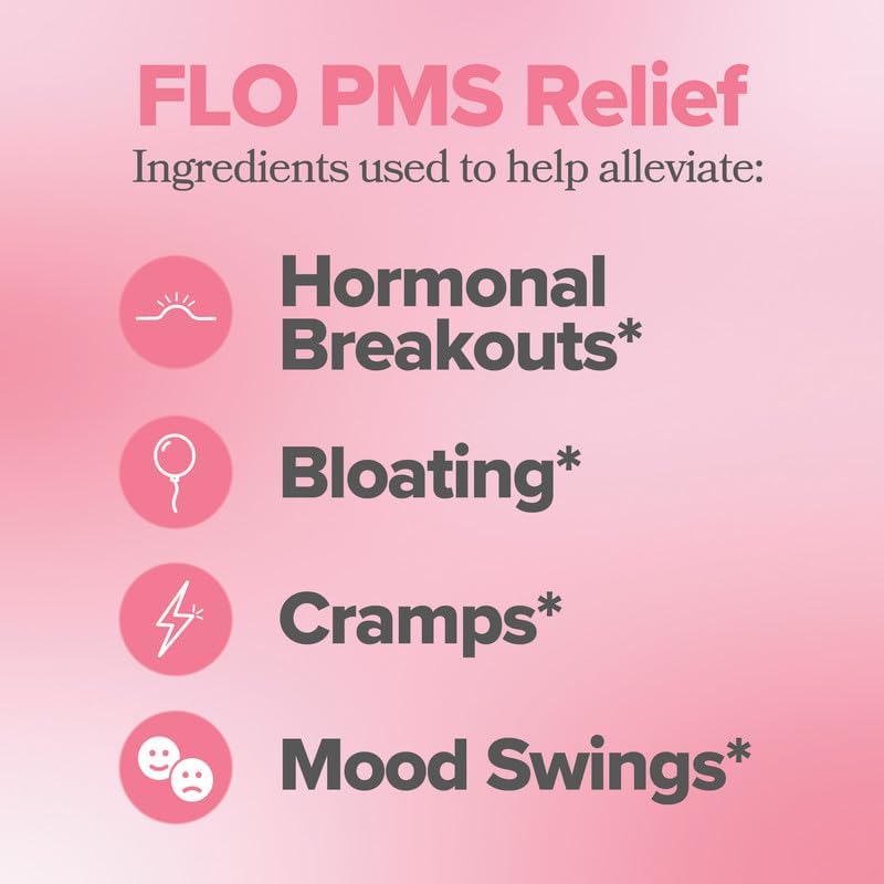 FLO PMS Gummies for Breakouts, Bloating, Cramps, & Mood - 30-Day Supply