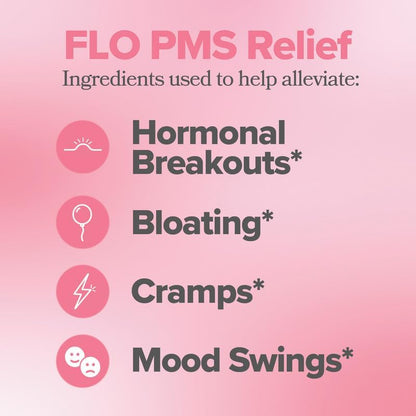 FLO PMS for Hormonal Breakouts, Bloating, Cramps, & Mood - 30-Day Supply