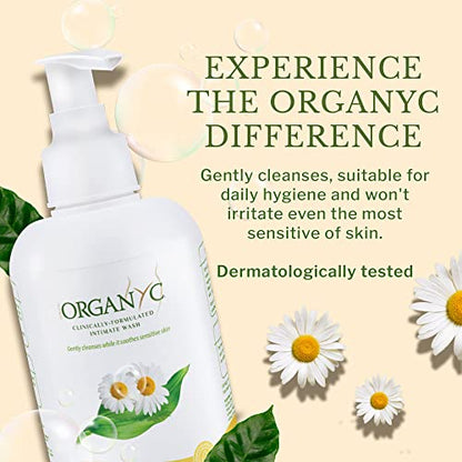 Organyc Feminine Intimate Wash for Sensitive Skin with Chamomile, Free from Chlorine, Parabens