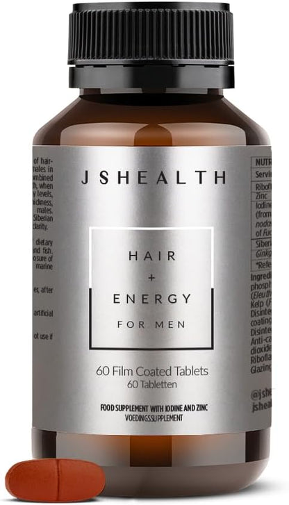 JSHealth Hair Growth Supplement for Men Nutritionist Formulated - 60 Count - Made with Kelp Iodine, Zinc, Siberian Ginseng, Ginkgo. Supports Hair, Healthy Hormone Levels, Energy, Stamina