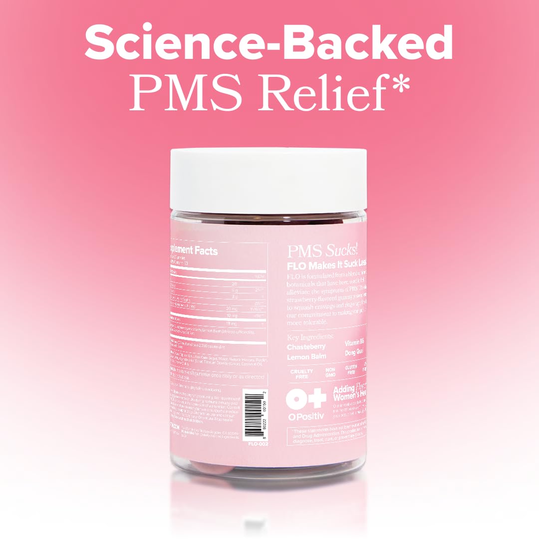 FLO PMS Gummies for Breakouts, Bloating, Cramps, & Mood - 30-Day Supply