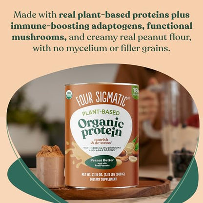 Four Sigmatic Organic Plant-Based Protein Powder Peanut Butter Protein with Lion’s Mane