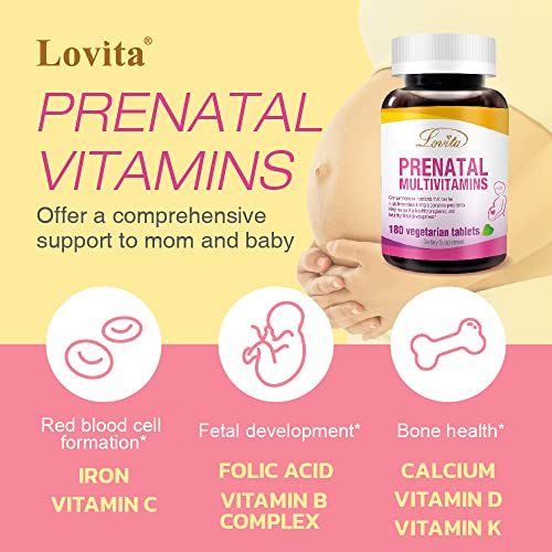 Lovita Prenatal Vitamins with Iron 27 mg, Folic Acid 800mcg & Calcium, Vegan Prenatal Vitamins