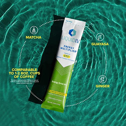 Liquid I.V. Hydration + Energy Multiplier - Lemon Ginger - Hydration Powder Packets