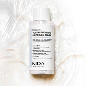 NIDA Youth-boosting Rice Milky Toner, for Glass Skin | Rice Bran Extract, Niacinamide, Ceramide NP, Panthenol | Deep Moisturizing, Hydrating and Refreshing