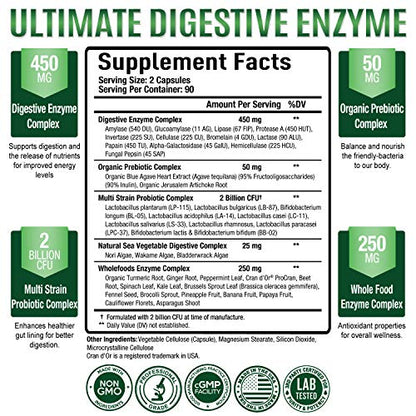 Purely Optimal Premium Digestive Enzymes Plus Prebiotics & Probiotics - for Better Digestio
