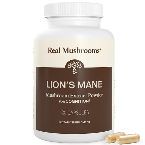 Real Mushrooms Lions Mane Mushroom Cognition (120 Capsules) Lions Mane Mushroom Powder Extract Capsules - Brain Supplement, Brain Vitamins, Focus Supplement