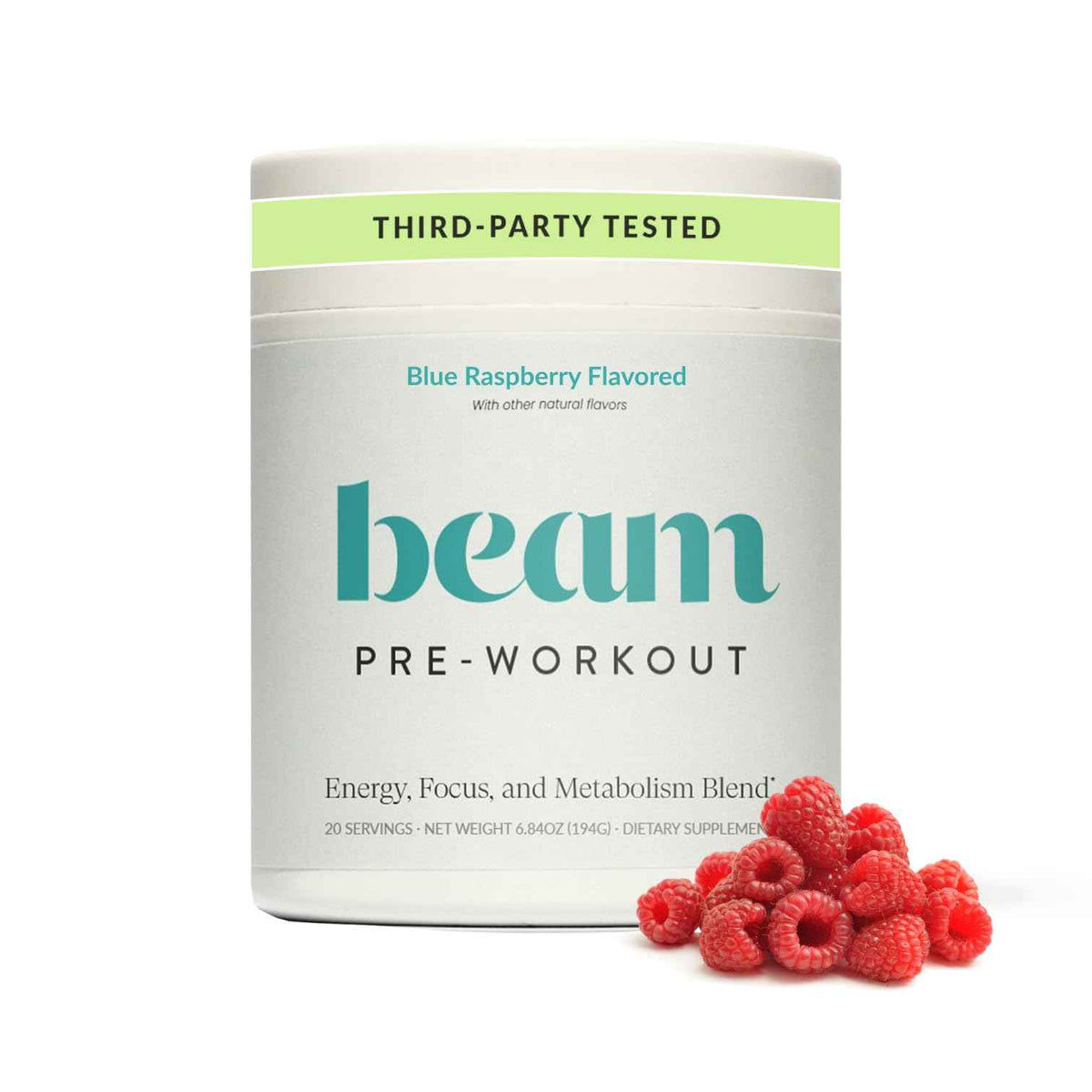 BEAM Pre Workout Powder - Pre Workout Supplement with Organic Caffeine, 350 mg Electrolytes & Nootropic Focus Support, No Sugar, Pre Workout for Women & Men, Blue Raspberry Flavor, 20 Servings