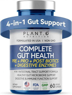 4-in-1 Gut Health Support - Prebiotics + Probiotics + Postbiotics + Digestive Enzymes for Women and Men - DE111 Spore Probiotic for Digestive Support & Bloating - Non-GMO - 60 Veggie Capsules