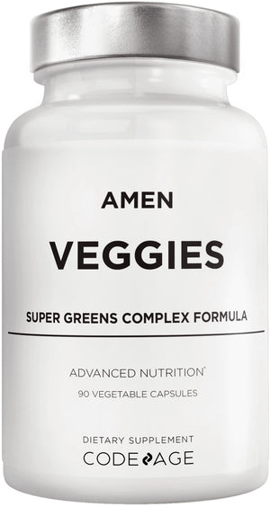 Amen Veggies, Daily Veggies Vitamins Supplement, Vegetables Vegan Blend & Whole-Food Raw Greens Multivitamin Capsules, Mushroom Complex, Superfood, Minerals, Green Vegetable Nutrients, Non-GMO, 90 ct AmenBuy Supplements Australia