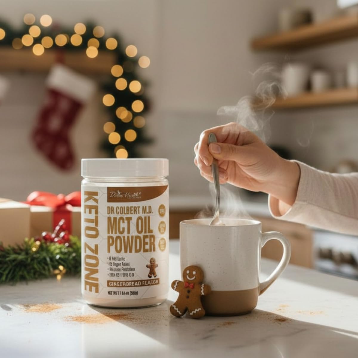 Dr. Colbert, MD MCT Oil Powder | Gingerbread Flavor | by Divine Health | Keto Zone | 70% C8 30% C10 | 0 Net Carbs | Gluten Free | 30 Day Supply | 330g