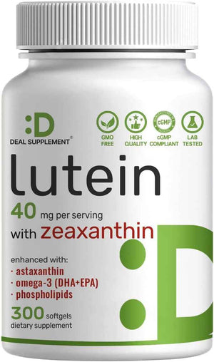 Lutein and Zeaxanthin Supplements, 40mg Per Serving, 300 Softgels - Plus Astaxanthin, Omega-3s, & Phospholipids - Non-GMO