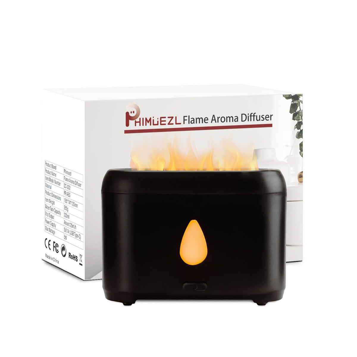 200ml Small Ultrasonic Aroma Diffusers with Flame Light (Black)