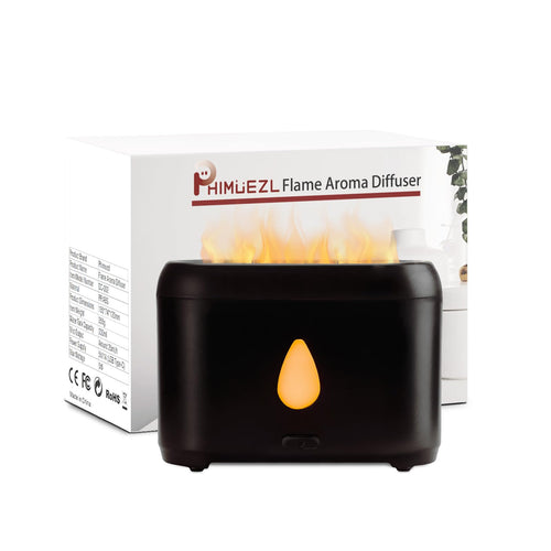 200ml Small Ultrasonic Aroma Diffusers with Flame Light (Black)