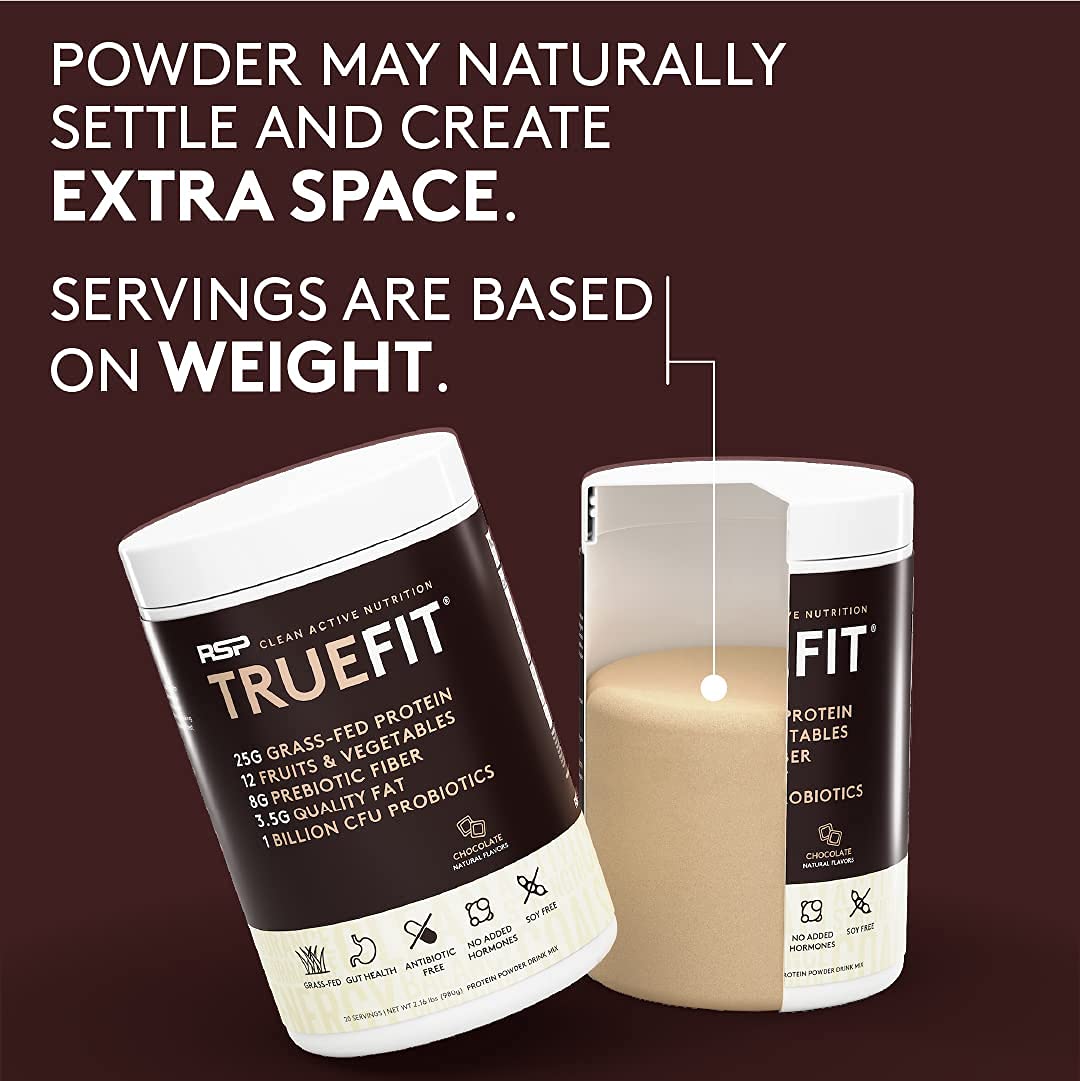 TrueFit Grass-Fed Whey Protein Powder + Fiber & Probiotics, Vanilla Shake - 25g Gut Healthy Protein with Fiber, Probiotics & Non-GMO Superfoods for Complete Meal Replacement Shake with Nothing Fake