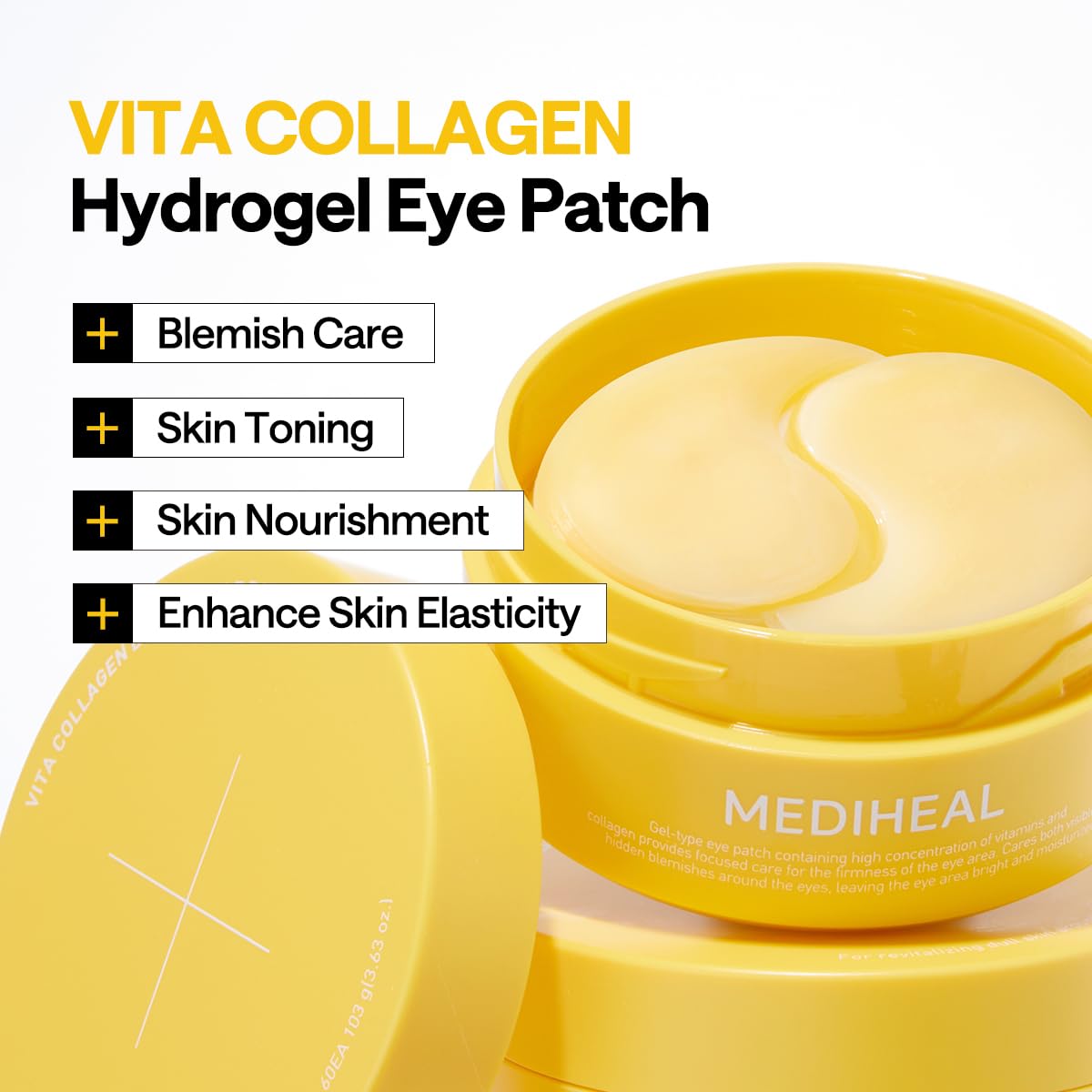 Mediheal Vita Collagen Eye Ampoule Patch (60 Patches) - Korean Hydrogel Pads with 7 Vitamins & 5 Micro Collagen for Brightening
