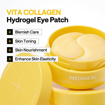 Mediheal Vita Collagen Eye Ampoule Patch (60 Patches) - Korean Hydrogel Pads with 7 Vitamins & 5 Micro Collagen for Brightening