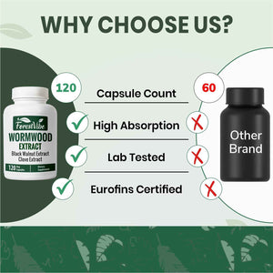 ForestVibe Wormwood Complex with Black Walnut & Clove, 3-in-1 Herbal Blend, Sweet Wormwood Extract Capsules, 120 Vegan Capsules, 2 Month Supply, Non-GMO & Gluten Free Supplement