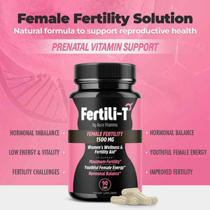 Fertili-t Female (90 Caps) Natural Fertility Support, Hormonal Balance & Prenatal Vitamins for Women, Conception Support, Natural Fertility Supplement with Aguaje & Red Maca (30-Day Supply) (1)