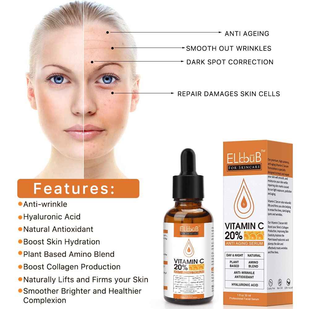 Premium 20% Vitamin C Serum For Face - (3PACK) with Hyaluronic Acid, Retinol & Amino Acids - Boost Skin Collagen,Hydrate & Plump Skin