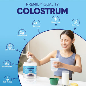 Vitamatic Bovine Colostrum Powder - 50% Highest IgG -120 Gram - Supplement for Gut Health, Hair Growth, Beauty, Muscle Recovery, & Immune Support - Easy to Mix - Unflavored - 60 Servings VitamaticBuy Supplements Australia