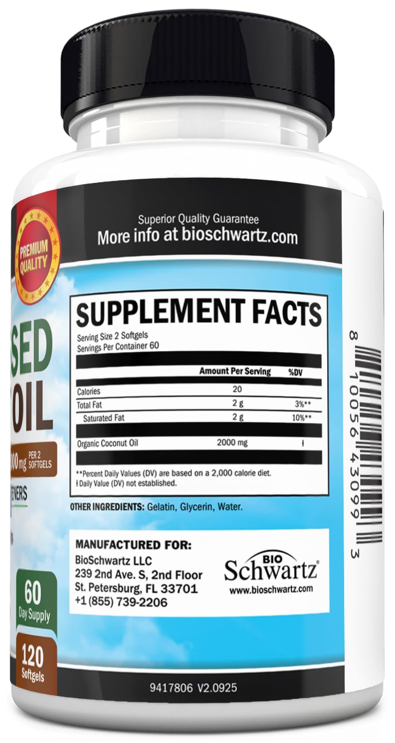 Coconut Oil Capsules 2000mg, 120ct, 2 Month Supply